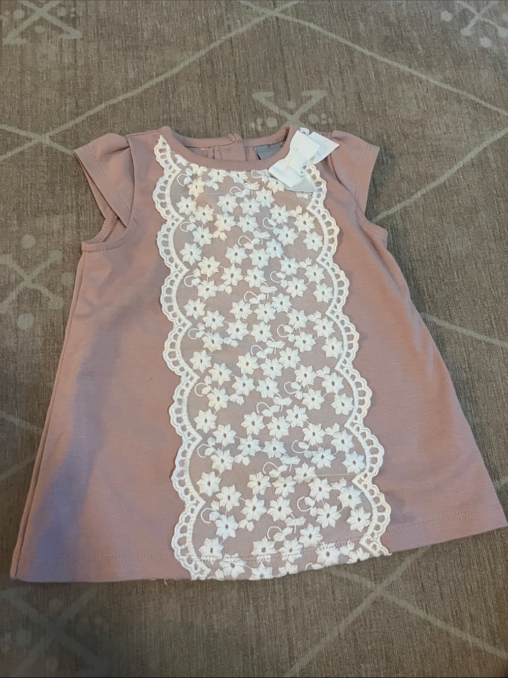 Tahari Mauve Lace-Front A-Line Infant Dress with White Bow